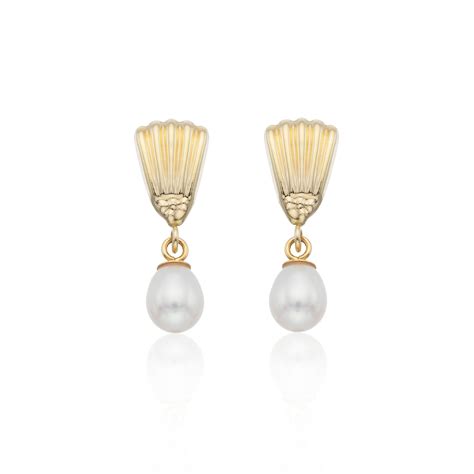 9ct Yellow Gold Freshwater Pearl Shell Drop Earrings