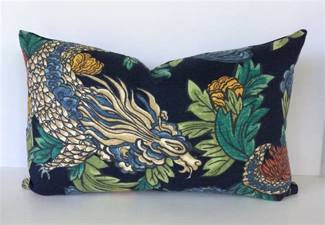 Ming Dragon Pillow Cover In Dwell Studio Admiral Fabric