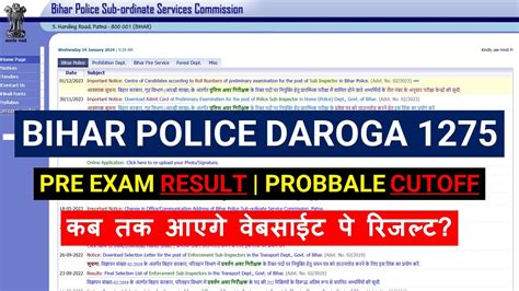 Bihar Police Daroga Pre Exam Result Probbale Cutoff Update Youtube