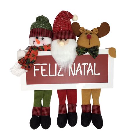 Placa Feliz Natal Madeira Papai Noel Boneco De Neve E Rena Pel Cia