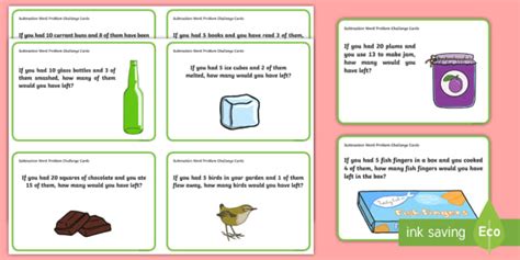 Subtraction Word Problems Year 1 And 2 Challenge Cards