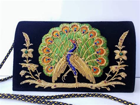 Peacock Clutch Embroidered Black Velvet Evening Bag Zardozi Etsy