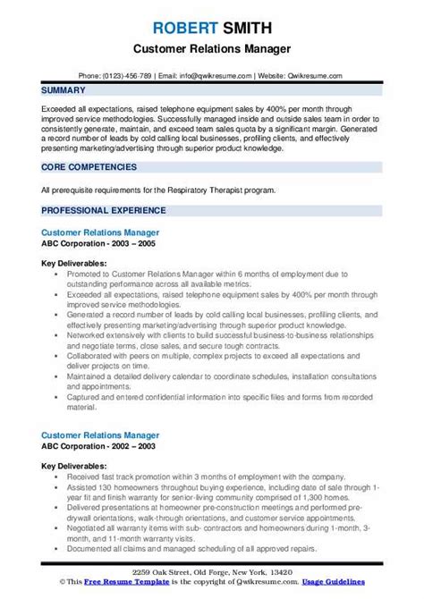 Customer Relations Manager Resume Samples Qwikresume