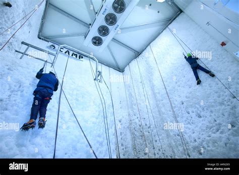 climbers on indoor ice climbing wall at the Ice Factor Kinlochleven ...