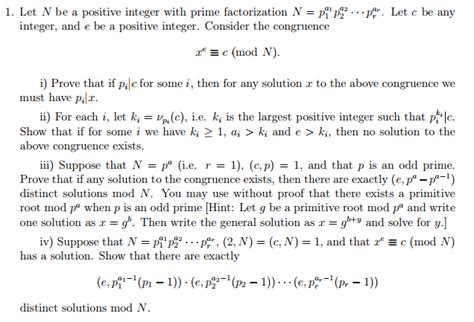 Solved 1 Let N Be A Positive Integer With Prime