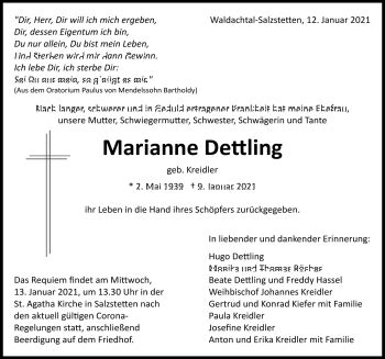 Traueranzeigen Von Marianne Dettling Schwarzw Lder Bote Trauer