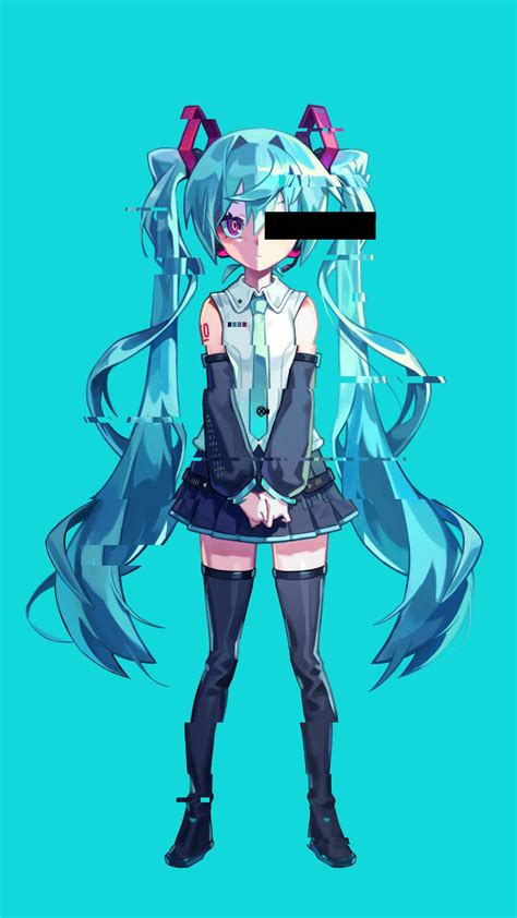 Safebooru 1girl Anonymous M Vocaloid Aqua Background Aqua Hair Aqua Necktie Bar Censor Bare