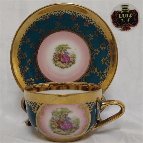 Xícara de café em antiga porcelana LUIZ XV decorada cena galante