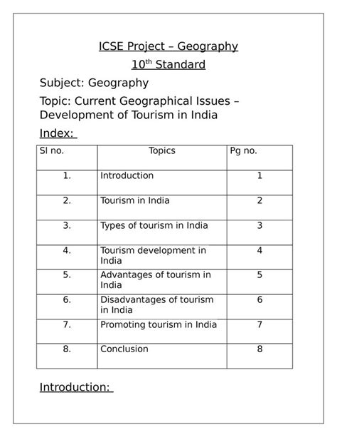 Geography Project Development Of Tourism In India Icse Project Geography 10 Th Standard