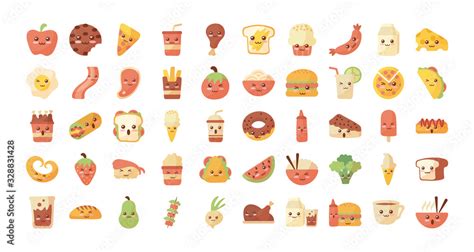 set of icons kawaii food on white background Stock Vector | Adobe Stock