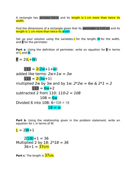 Math Discussion A Rectangle Has Perimeter Cm And Its