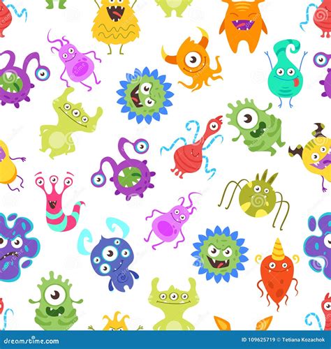 Seamless Pattern With Funny Bacteria Stock Vector Illustration Of