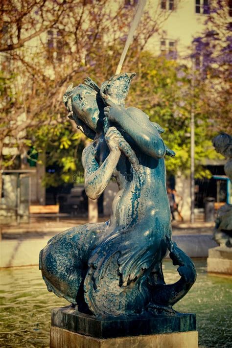 Sculptures at Fountain in Rossio Square, Lisbon Stock Image - Image of ...