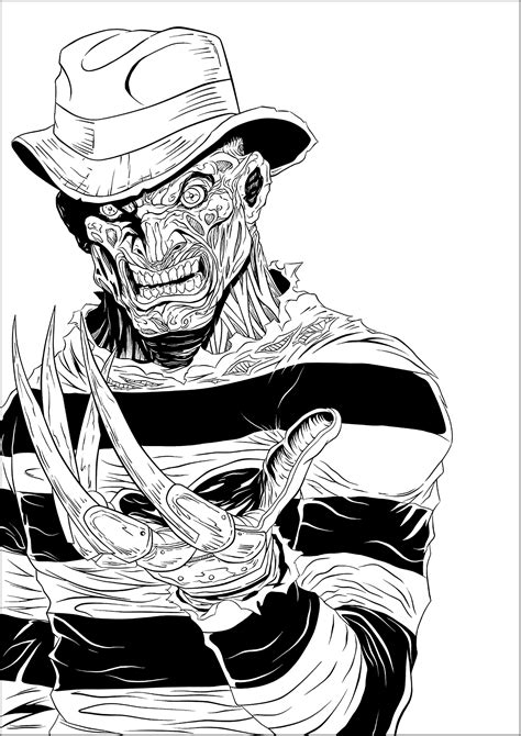 Scary Freddy Krueger And His Sharp Claws Halloween Coloring Pages For