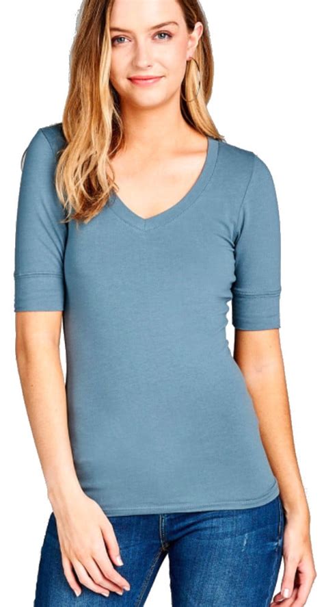 Women S Low Cut Size V Neck Elbow Half Sleeve Top Walmart