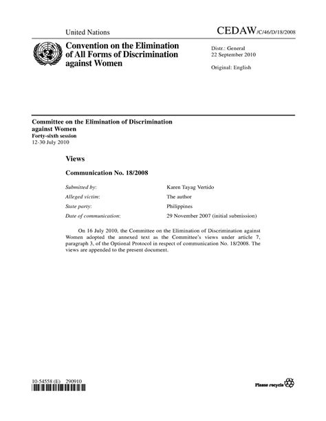 Vertido V The Philippines United Nations CEDAW C 46 D 18 Convention