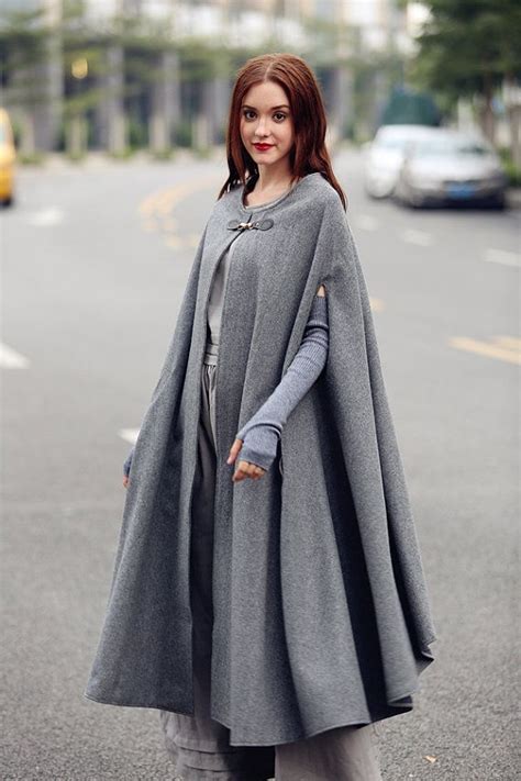 Maxi Wool Cape In Grey Gray Cashmere Cloak Coat By Camelliatune Clothes Cape Fashion Fashion