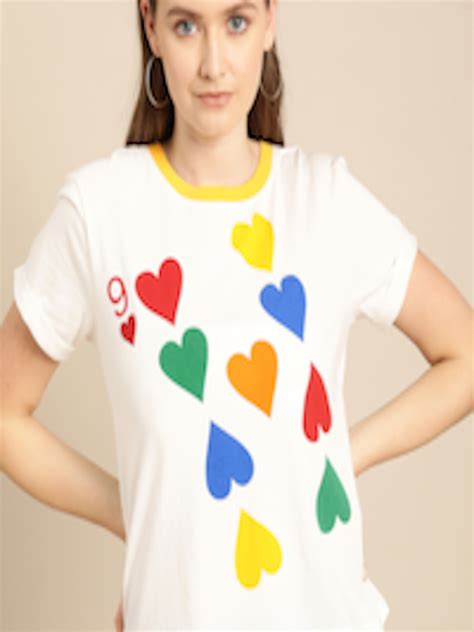 Buy United Colors Of Benetton Women White And Blue Printed Round Neck T Shirt Tshirts For Women