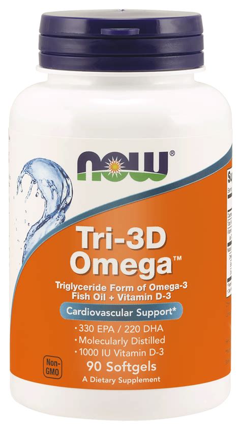 Tri-3 D Omega – Omega 3 plus witamina D – 90 kapsułek żelowych – NOW