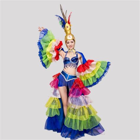 Rainbow Colored Feather Costumes Samba Dancing Costumes Opening Show