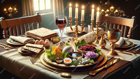 Premium Photo | Closeup view of a Passover Seder table set for the