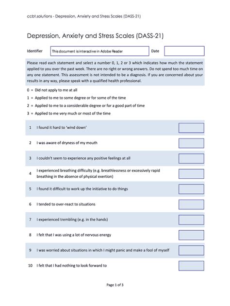 Fillable Online Ccbt DASS 21 Depression Anxiety And Stress Assessment