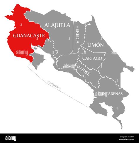 Guanacaste Red Highlighted In Map Of Costa Rica Stock Photo Alamy