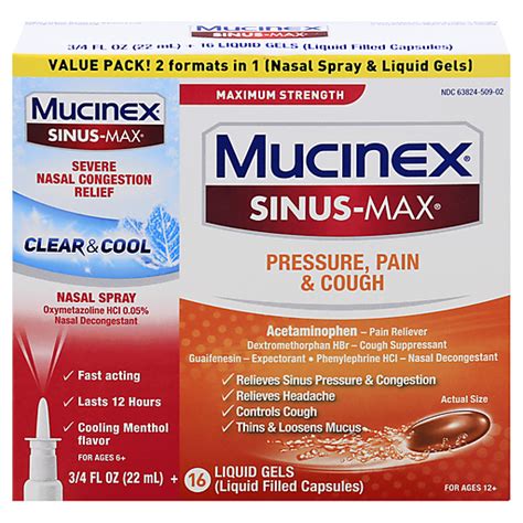 Mucinex Sinus Max Value Pack Maximum Strength Nasal Spray And Liquid Gels 1 Ea Health And Personal