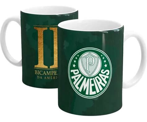 Caneca Cerâmica Palmeiras Bicampeão América Verde Branco Mania