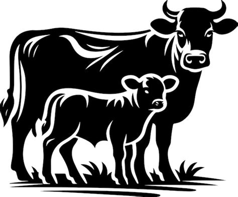 Premium Vector | Cow and Calf Silhouette vector black color silhouette