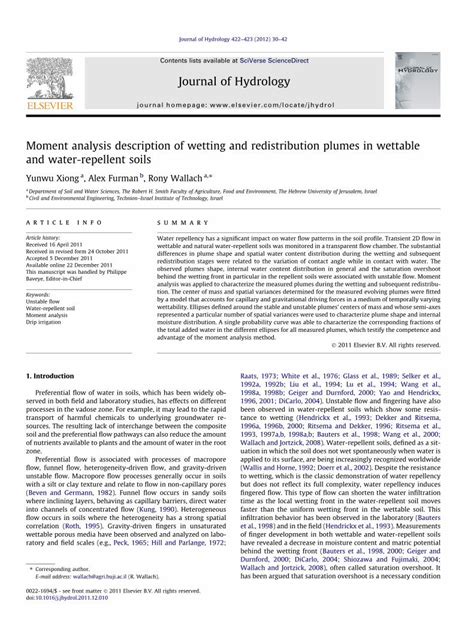 PDF Moment Analysis Description Of Wetting And Redistribution Plumes