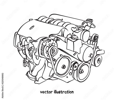 Vector Sketch Of Car Engine Stock Vector Adobe Stock