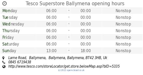 Tesco Superstore Ballymena opening times, Larne Road, Ballymena, Ballymena