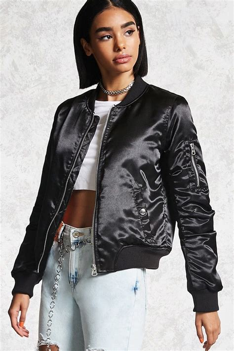 Style Deals A Satin Padded Bomber Jacket Featuring A Ribbed Trim Slanted Front Welt Pockets