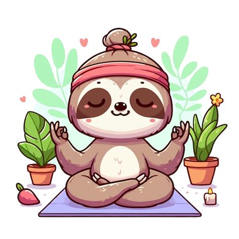 Cute Sloth Sitting Yoga Vector Illustration On White Background