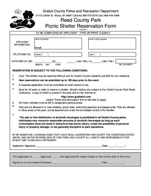 Fillable Online Reed County Park Picnic Shelter Reservation Form Fax