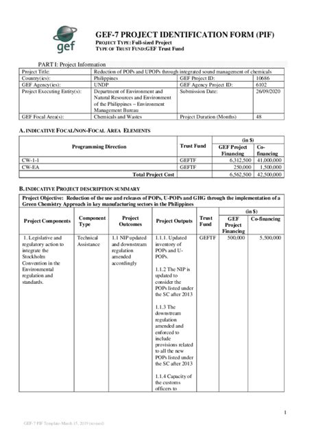 Fillable Online Info Undp Project Identification Form Pif United