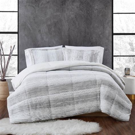 Snow Leopard 3 Piece Grey Faux Fur King Comforter Set Cs3769gykg 1700