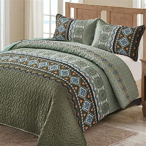 Wongs Bedding Boho Quilt Set California King Piece Olive Green