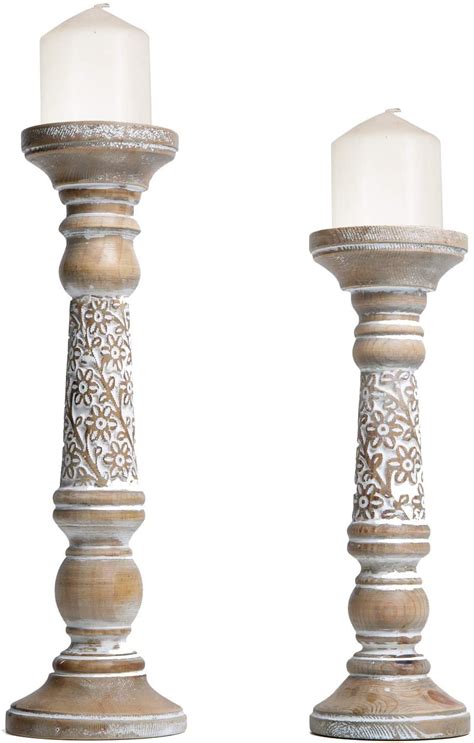 Nikky Home Farmhouse Candle Holder Set Of Decorative Wood Pillar