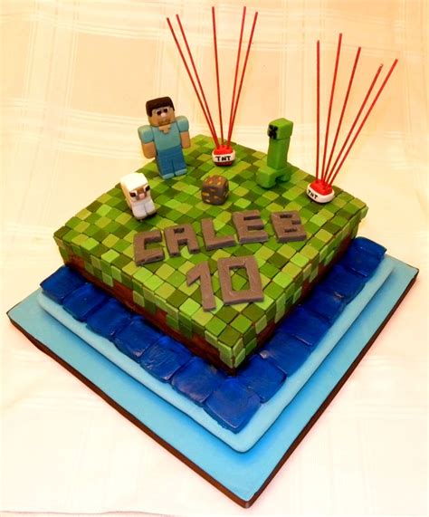 Minecraft Cake Made With Fondant And Jello Jigglers Stick Candles