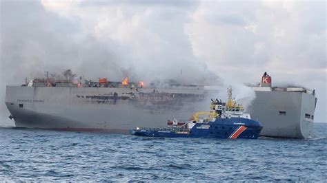 Breaking Cargo Ship Carrying Electric Vehicles Is Burning Near Ameland