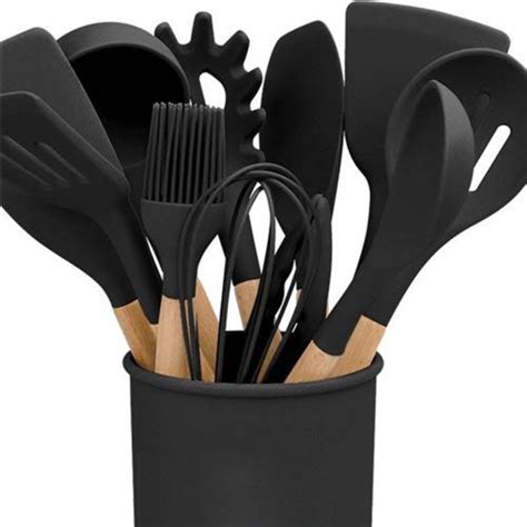 Jogo de Cozinha Kit 12 19 Peças de Silicone Utensílios e Copo Suporte