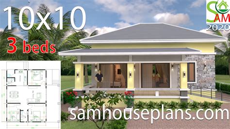 Small House Design 10x10 With 3 Bedrooms Hip Roof Samhouseplans