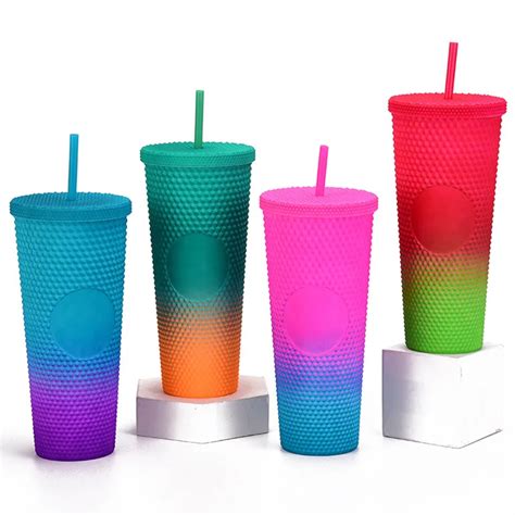 Personalized Rainbow Unicorn Studded Cold Cup Bulk Tumblers With Straws