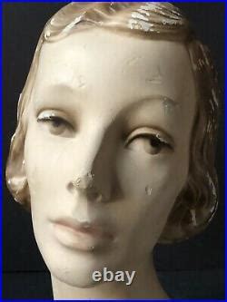 Rare Vintage Woman Female Mannequin Head Plaster Bust Antique Display