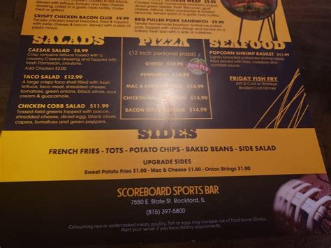 Menu at Scoreboard Sports Bar & Events by Hoffman House, Rockford