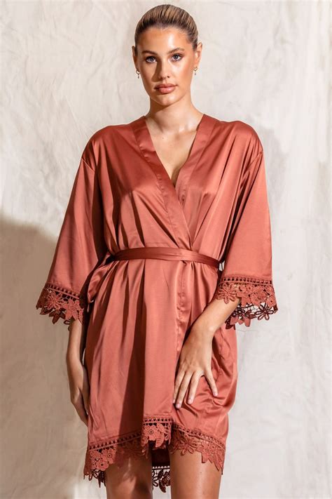 Ella Cinnamon Lace Satin Bridesmaids Robe