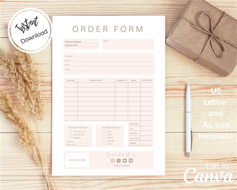 Editable Order Form Template Custom Order Form Printable Order Form Craft Order Form Order