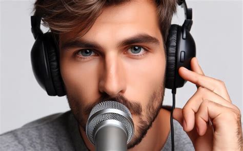 Premium Photo Male Singer Holding A Microphone And Wearing Headphones